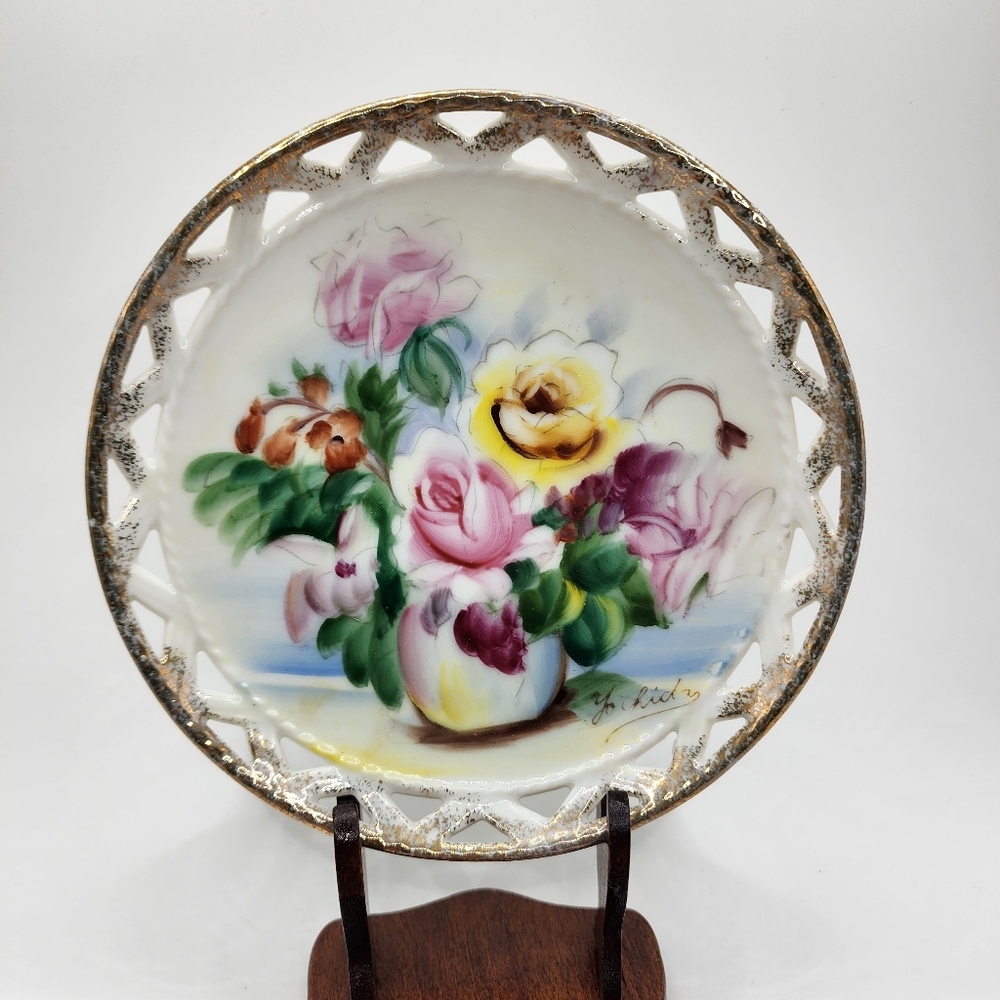 Vintage Porcelain Rose Wall Plate